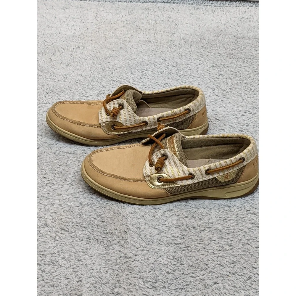 Sperry Topsiders Coastal Boat Fishing Tan Leather/Tweed Gold‎ Women's 9M Shoes